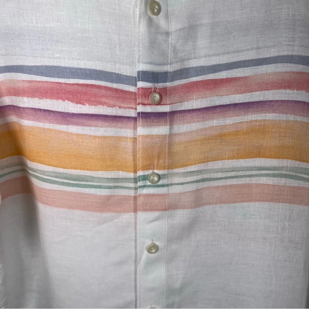 Tommy Bahama Men's Stripe-Print Long Sleeve Linen Shirt White Medium‎ Beach